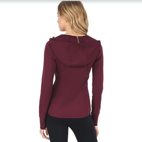 Yogalicious Lux Long Sleeve Full Zip Maroon Hooded Pockets Sweatshirt - Size M - Picture 3 of 7